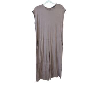 Eileen Fisher brown wide leg jumpsuit pockets medium viscose blend quiet luxury